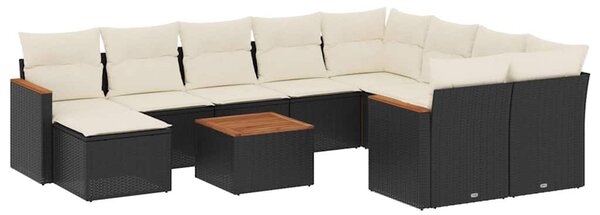 11 részes fekete polyrattan kerti ülőgarnitúra párnákkal