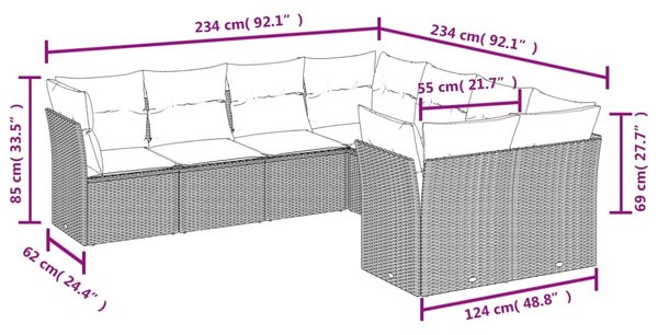 8 részes fekete polyrattan kerti ülőgarnitúra párnákkal