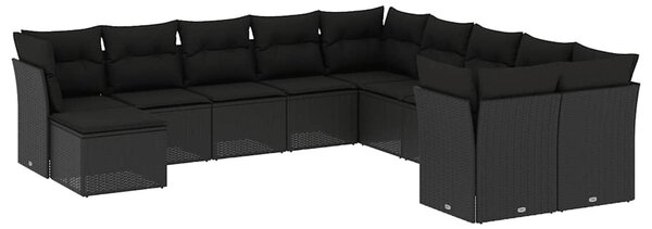 11 részes fekete polyrattan kerti ülőgarnitúra párnákkal