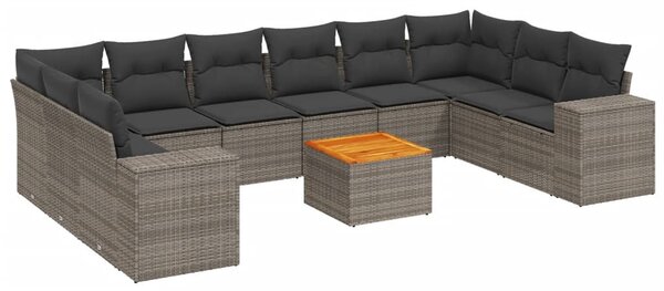 11 részes szürke polyrattan kerti ülőgarnitúra párnákkal