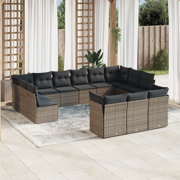 13 részes szürke polyrattan kerti ülőgarnitúra párnákkal
