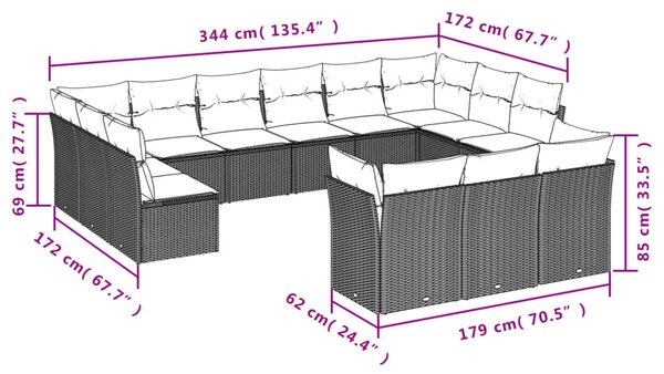 13 részes bézs polyrattan kerti ülőgarnitúra párnákkal