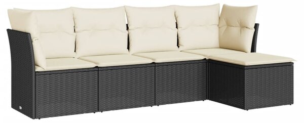 5 részes fekete polyrattan kerti kanapészett párnákkal
