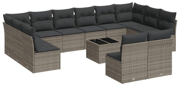 13 részes szürke polyrattan kerti ülőgarnitúra párnákkal