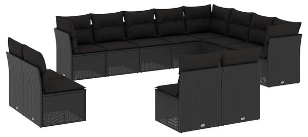 12 részes fekete polyrattan kerti ülőgarnitúra párnákkal