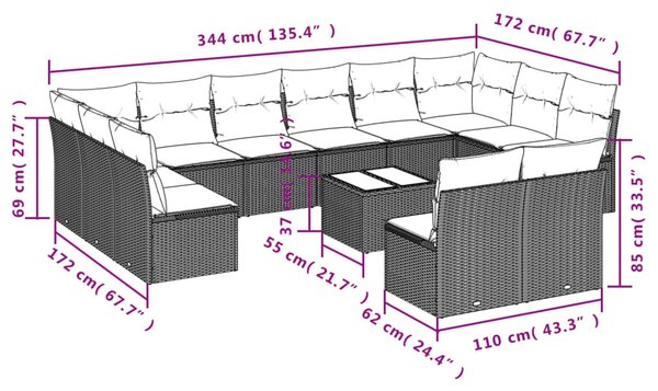 13 részes szürke polyrattan kerti ülőgarnitúra párnákkal