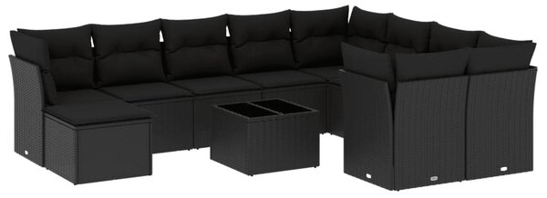 11 részes fekete polyrattan kerti ülőgarnitúra párnákkal