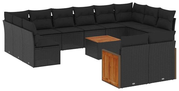 13 részes fekete polyrattan kerti ülőgarnitúra párnákkal