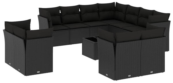 12 részes fekete polyrattan kerti ülőgarnitúra párnákkal