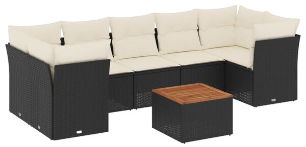 8 részes fekete polyrattan kerti ülőgarnitúra párnákkal