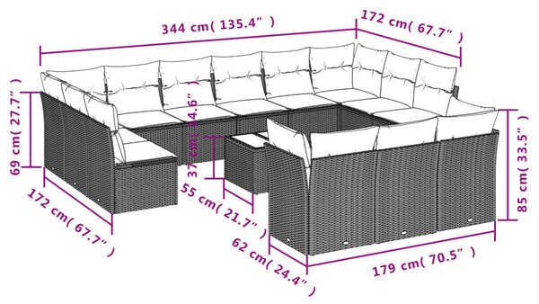 14 részes bézs polyrattan kerti ülőgarnitúra párnával