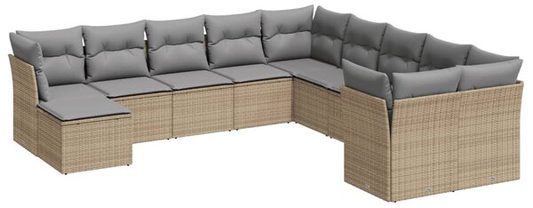 11 részes bézs polyrattan kerti ülőgarnitúra párnákkal