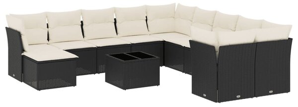 12 részes fekete polyrattan kerti ülőgarnitúra párnákkal