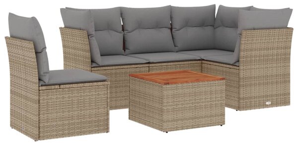 6 részes vegyes bézs polyrattan kerti ülőgarnitúra párnákkal