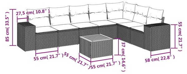 8 részes bézs polyrattan kerti ülőgarnitúra párnával