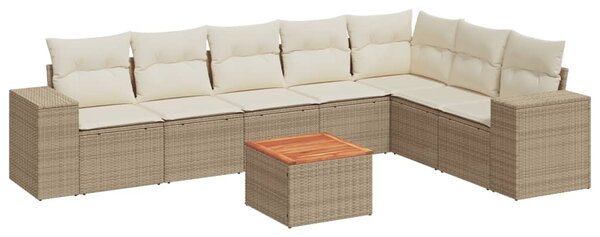8 részes bézs polyrattan kerti ülőgarnitúra párnával