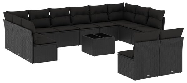13 részes fekete polyrattan kerti ülőgarnitúra párnákkal