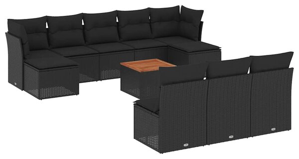 11 részes fekete polyrattan kerti ülőgarnitúra párnákkal