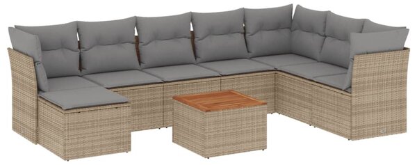 9 részes vegyes bézs polyrattan kerti ülőgarnitúra párnákkal