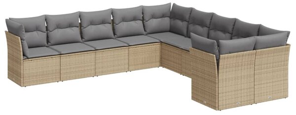 10 részes bézs polyrattan kerti ülőgarnitúra párnával