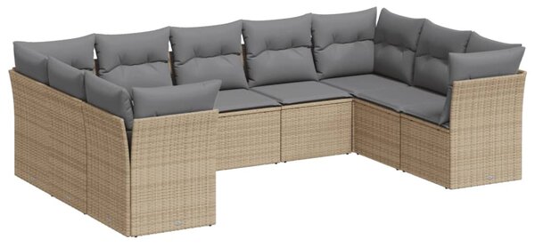 9 részes bézs polyrattan kerti ülőgarnitúra párnákkal