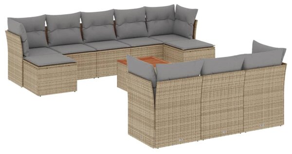 11részes vegyes bézs polyrattan kerti ülőgarnitúra párnákkal
