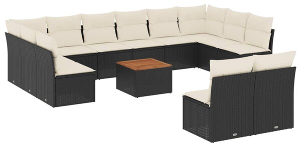 13 részes fekete polyrattan kerti ülőgarnitúra párnákkal
