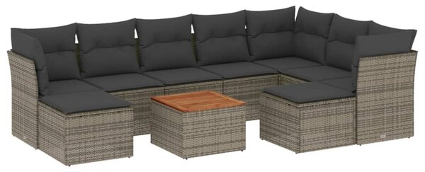 10 részes szürke polyrattan kerti ülőgarnitúra párnákkal