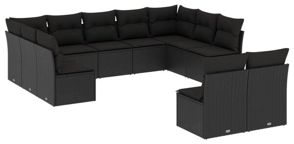 11 részes fekete polyrattan kerti ülőgarnitúra párnákkal