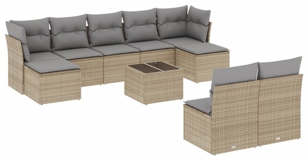 10 részes bézs polyrattan kerti ülőgarnitúra párnával