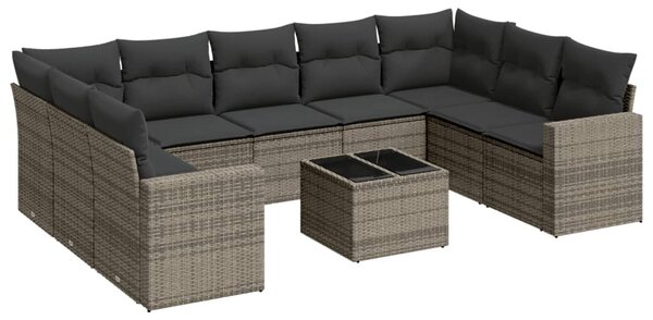 10 részes szürke polyrattan kerti ülőgarnitúra párnákkal