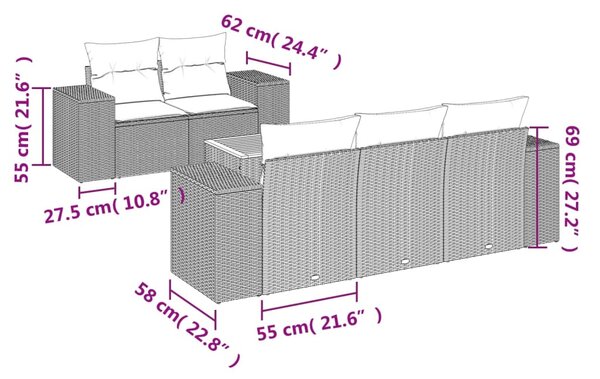 6 részes bézs polyrattan kerti ülőgarnitúra párnával