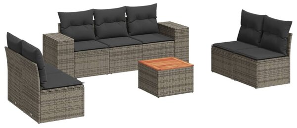 8 részes szürke polyrattan kerti ülőgarnitúra párnákkal