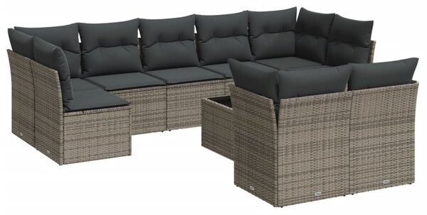 10 részes szürke polyrattan kerti ülőgarnitúra párnákkal