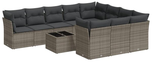 11 részes szürke polyrattan kerti ülőgarnitúra párnákkal