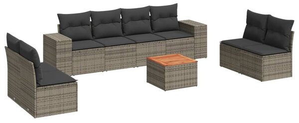 9 részes szürke polyrattan kerti ülőgarnitúra párnákkal