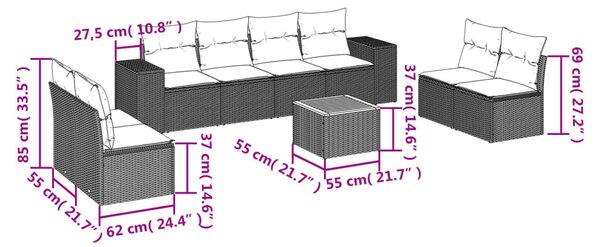9 részes bézs polyrattan kerti ülőgarnitúra párnákkal