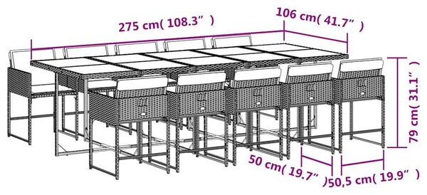11részes vegyes bézs polyrattan kerti étkezőgarnitúra párnákkal