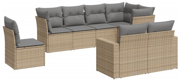8 részes bézs polyrattan kerti ülőgarnitúra párnával