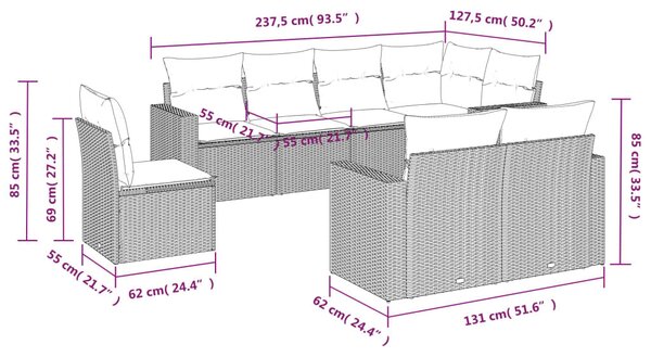 8 részes bézs polyrattan kerti ülőgarnitúra párnával