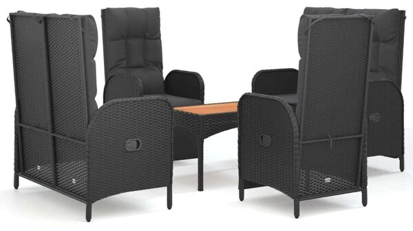 5 részes fekete polyrattan kerti étkezőgarnitúra párnákkal