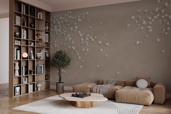 Fotótapéta Fehér virágok egy faágon, Modern fotótapéta, Modern fotótapéta, w03393 - Muralas.hu