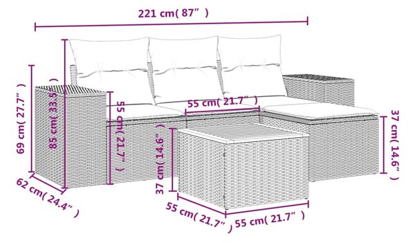 5 részes szürke polyrattan kerti ülőgarnitúra párnákkal