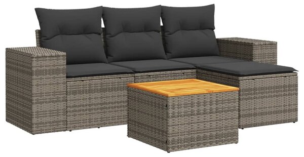5 részes szürke polyrattan kerti ülőgarnitúra párnákkal