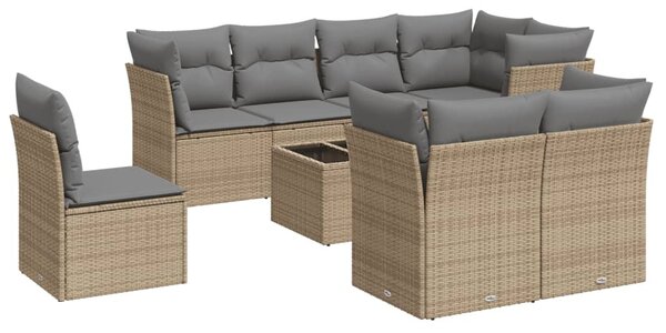 9 részes bézs polyrattan kerti ülőgarnitúra párnákkal