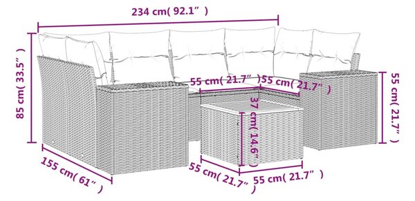 7 részes fekete polyrattan kerti ülőgarnitúra párnával