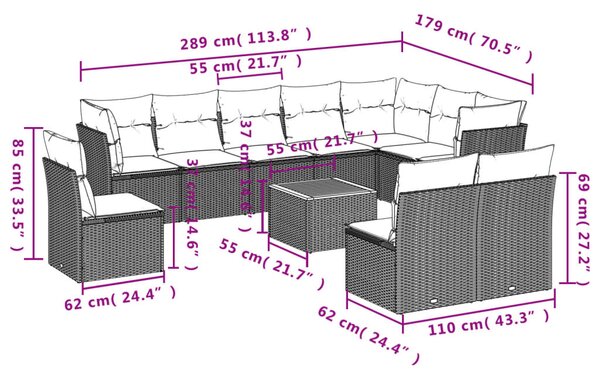 11 részes bézs polyrattan kerti ülőgarnitúra párnákkal