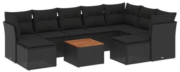 10 részes fekete polyrattan kerti ülőgarnitúra párnákkal
