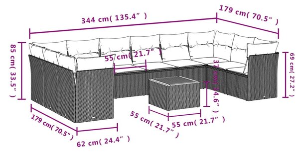 11 részes bézs polyrattan kerti ülőgarnitúra párnákkal