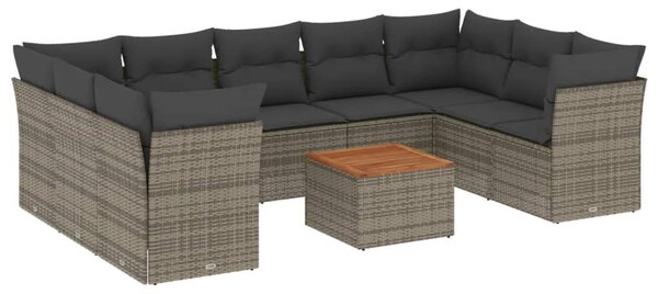 10 részes szürke polyrattan kerti ülőgarnitúra párnákkal